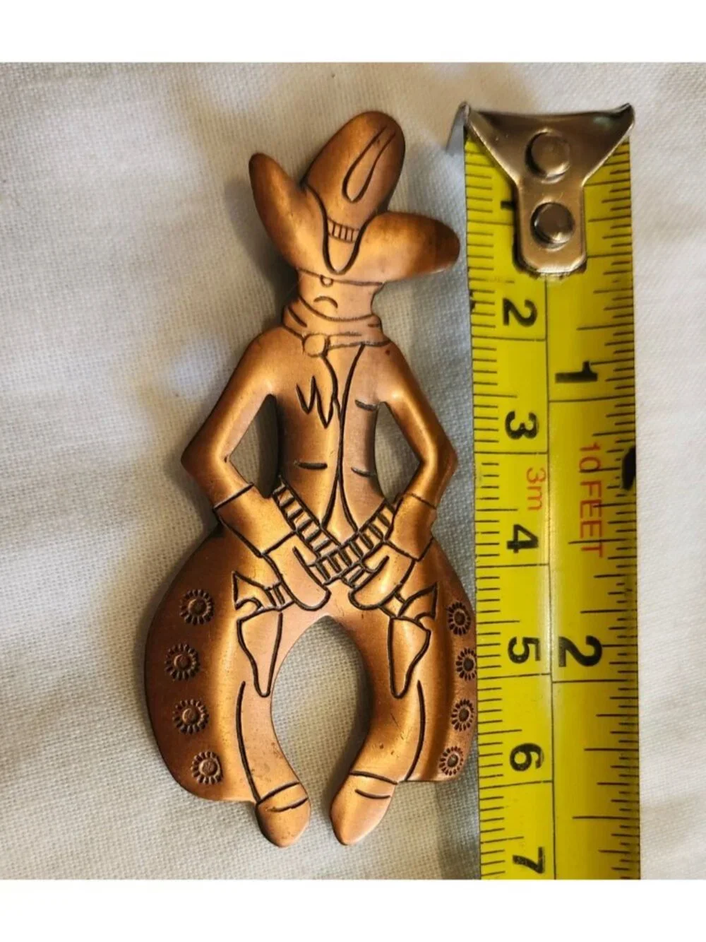Vintage Bell Trading Post Solid Copper Cowboy Pin Brooch Whimsical Western Desig